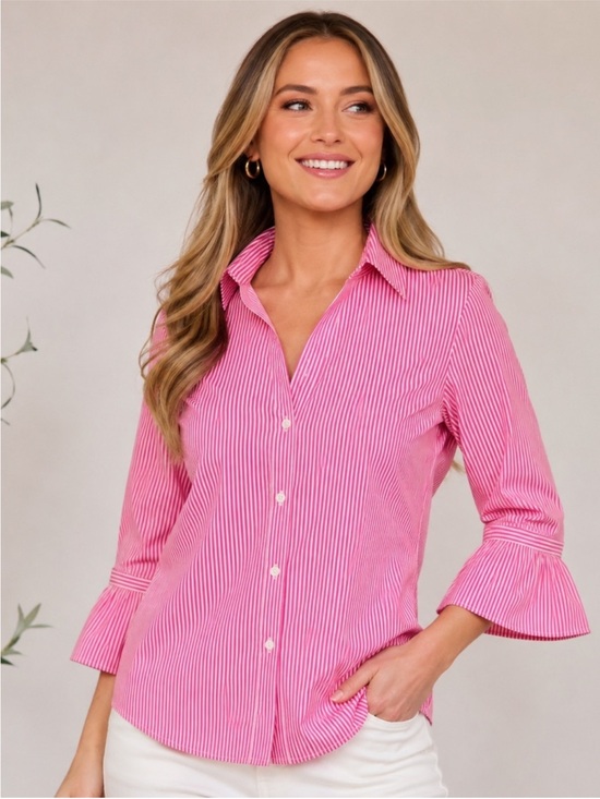 Gretchen Scott Designs Tops - Gretchen Scott Designs Pink Striped Priss Button-Down Shirt Sz Medium Preppy